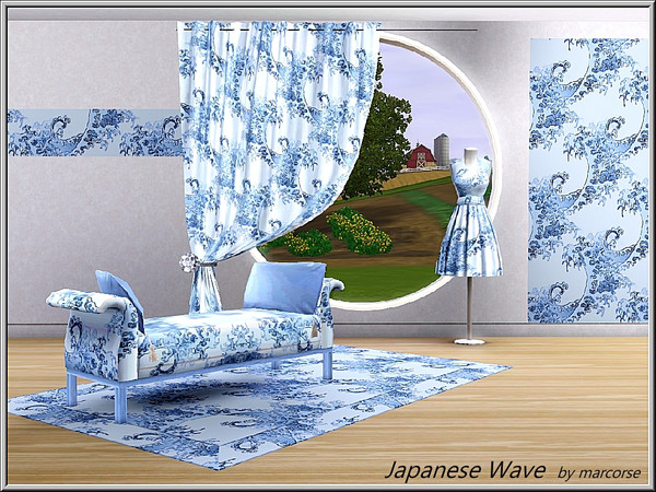 Sims 3 — Japanese Wave_marcorse by marcorse — Themed pattern: traditional Japanese ocean wave design on blue