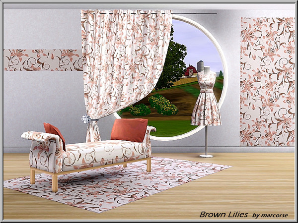 Sims 3 — Brown Lilies_marcorse by marcorse — Fabric pattern: brown oriental lilies and foliage