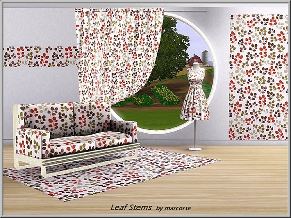 Sims 3 — Leaf Stems_marcorse by marcorse — Themed pattern: leafy stems in red, brown and ochre