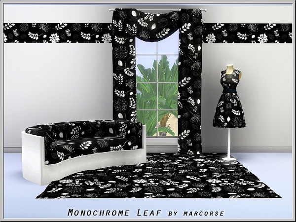 Sims 3 — Monochrome Leaf_marcorse by marcorse — Fabric pattern: blacj/white leaf and flower design