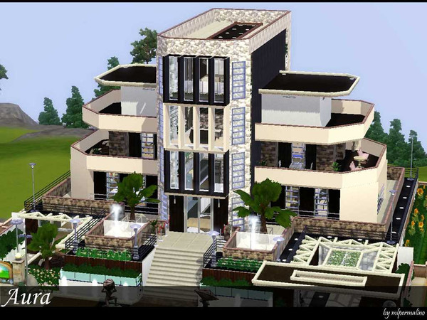 Sims 3 — Aura by mlpermalino2 — After a year away, I'm back with a new home: Aura. Aura is a towering home dedicated to a