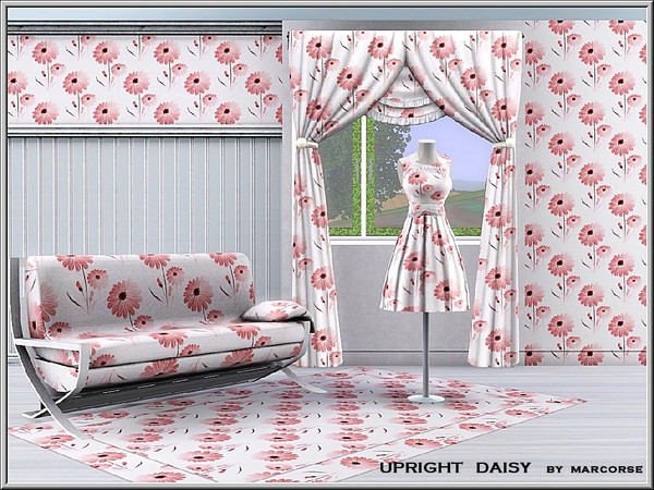 Sims 3 — Upright Daisy_marcorse by marcorse — Fabric pattern: upright pink daisy stems in a regular repeat design