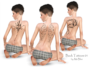 Sims 3 — Back Tattoos 01 by Ms_Blue — 3 back tattoos for your simmies. Angel wings, dragon and well... abstract spine