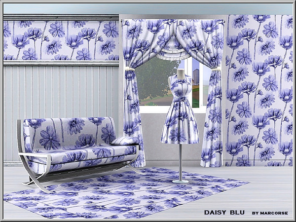 Sims 3 — Daisy Blu_marcorse by marcorse — Themed pattern: field daisies in cornflower blue