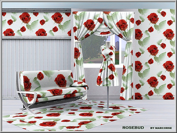 Sims 3 — Rosebud_marcorse by marcorse — Fabric pattern: elegant red rose buds on white