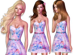 Sims 3 — Scarlette Embroidered Hem Dress by CherryBerrySim — Beautiful floral print dress with simple belt for YA/A
