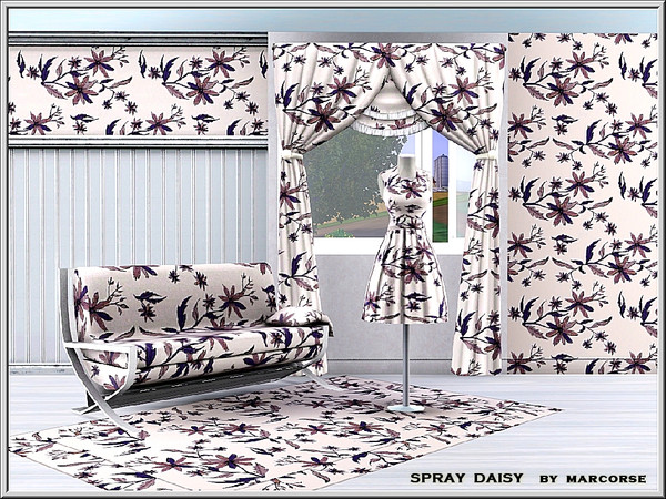 Sims 3 — Spray Daisy_marcorse by marcorse — Fabric pattern: horizontal design of daisy sprays and leaves in brown and