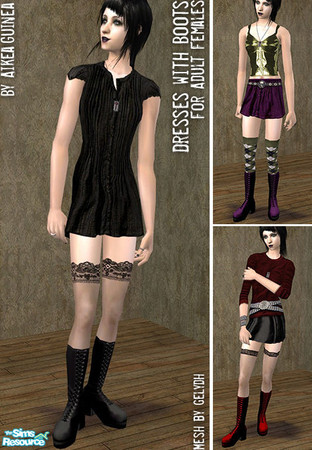 Sims 2 — Dresses with Platform Boots for Adult Females by aikea_guinea — Three dresses with platform boots for adult
