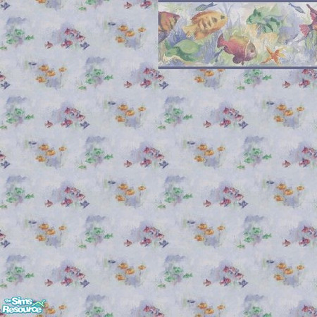 Sims 2 — Fishes Set by tamlfra — Cute, multi colored fishies, ona softly textured blue wall. With, and without matching