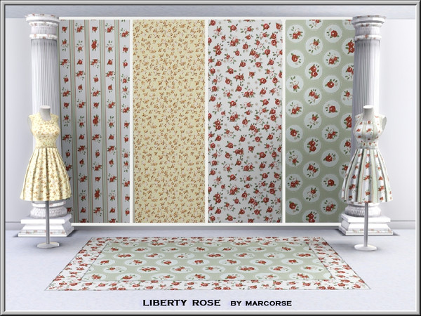 Sims 3 — Liberty Rose_marcorse by marcorse — Four Fabric patterns: 3 of red rosebuds in Liberty designs and one in a