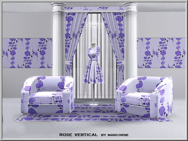 Sims 3 — Rose Vertical_marcorse by marcorse — Fabric pattern: rose garlands in a vertical design in blue