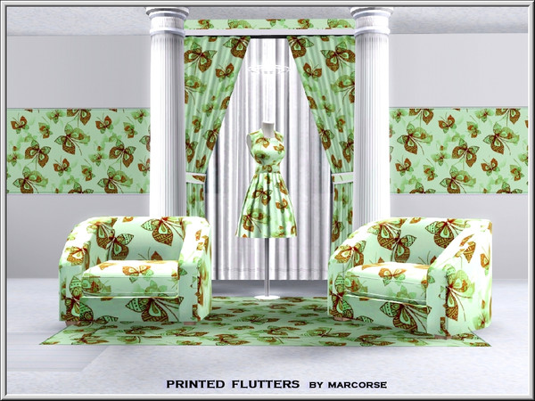 Sims 3 — Printed Flutters_marcorse by marcorse — Fabric pattern: butterflies of printed fabric on a green backing