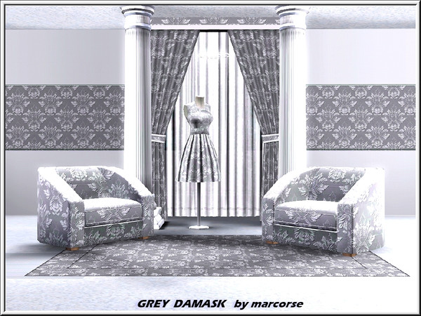 Sims 3 — Grey Damask_marcorse by marcorse — Fabric pattern: traditional damask design in silver and grey