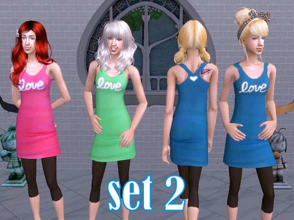 Sims 2 — set 2- LOVE dresses by Well_sims — Three dresses in three colors with leggings for you teen sim.