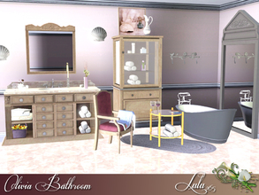 Sims 3 — Olivia Bathroom by Lulu265 — A burnished cast-iron tub, silver decor, and a vintage pharmacy cabinet give this
