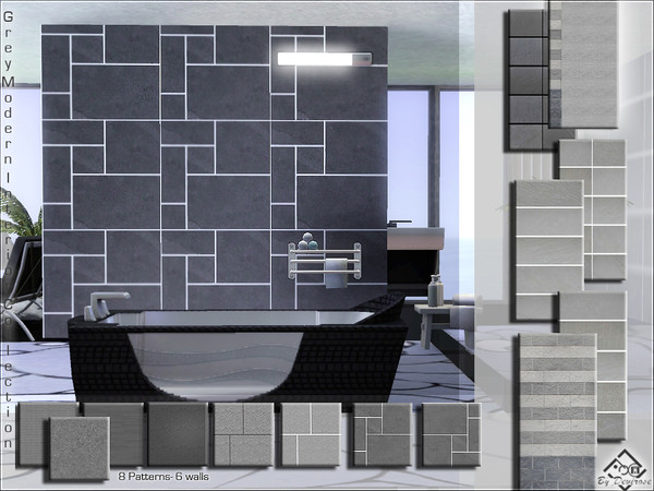 Sims 3 — Grey Modern Interior Collection by Devirose — The set includes 8 patterns (Rock and Stone) and 6 walls (2 for