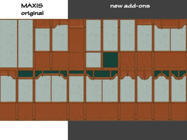 Sims 2 — Mission Green Leaf Walls add-ons by Helena — Made to match to \"Mission\" walls, which came with TS2