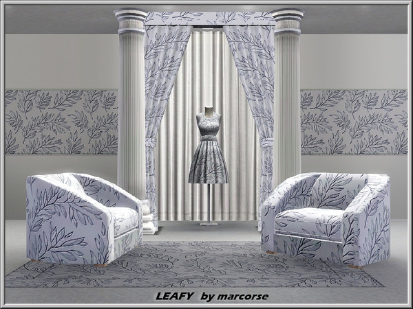 Sims 3 — Leafy_marcorse by marcorse — Themed pattern: grey leafy sprigs in various sizes in a random repeat