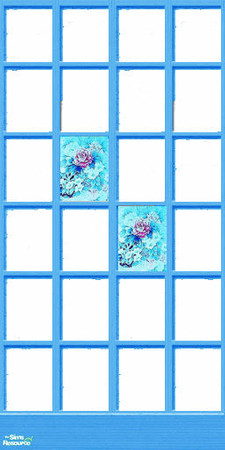 Sims 2 — Geisha Blue Bedroom - Blue Shoji Flowers Screen.sims2pack by Riverwillows — Lovely shoji wall, in blue stained