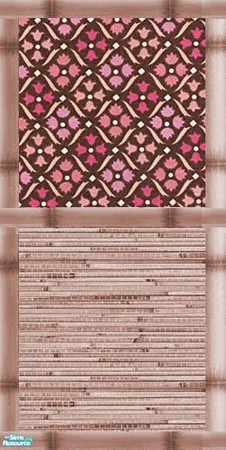 Sims 2 — Tiki Taki Party Room - Party Wall by Riverwillows — Lovely rattan wall with inset of pretty flower fabric. Using