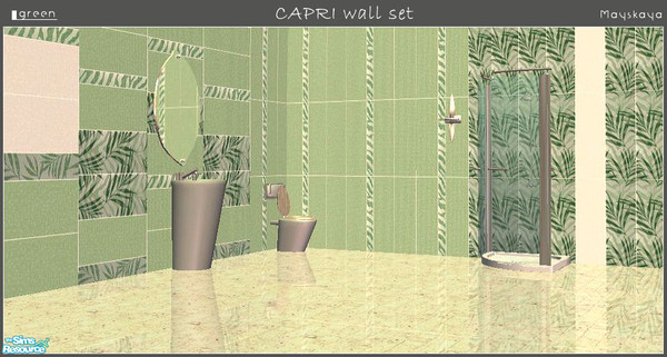 Sims 2 — Capri wall set - green by mayskaya — Set of 7 tile wall