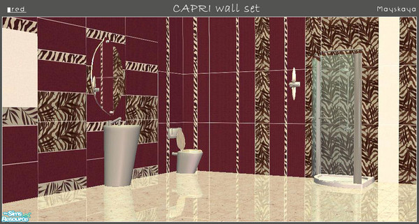 Sims 2 — Capri wall set - red by mayskaya — Set of 7 tile walls