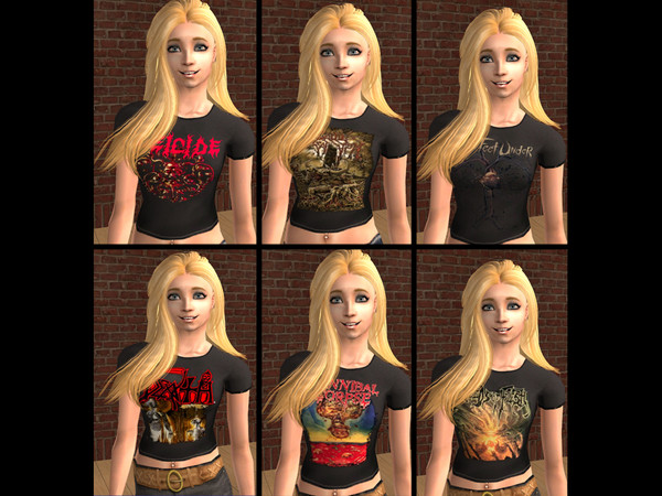 Sims 2 — Death Metal Shirts for Females by sarahstar_132 — These are Death Metal band shirts for adult females, I hope