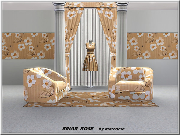 Sims 3 — Briar Rose_marcorse by marcorse — Fabric patern: single briar rose flowers and butterflies on a muted striped