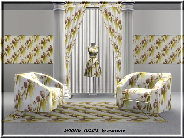 Sims 3 — Spring Tulips_marcorse by marcorse — Themed pattern: purple Spring tulips in diagonal stripes on cream