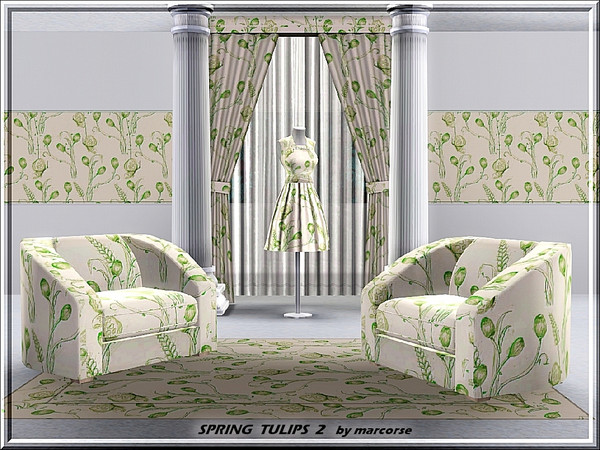 Sims 3 — Spring Tulips2_marcorse by marcorse — Fabric pattern: tulips,butterflies and wheat ears in a Spring design