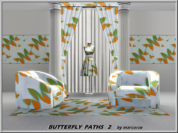 Sims 3 — Butterfly Paths2_marcorse by marcorse — Themed pattern: butterfly flight paths through stylised leaves of green