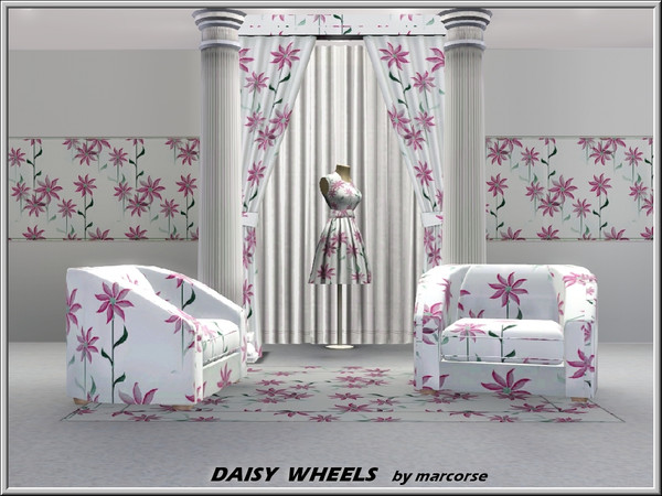 Sims 3 — Daisy Wheels_marcorse by marcorse — Fabric pattern: pink daisy pinwheels on long stalks, in a random design