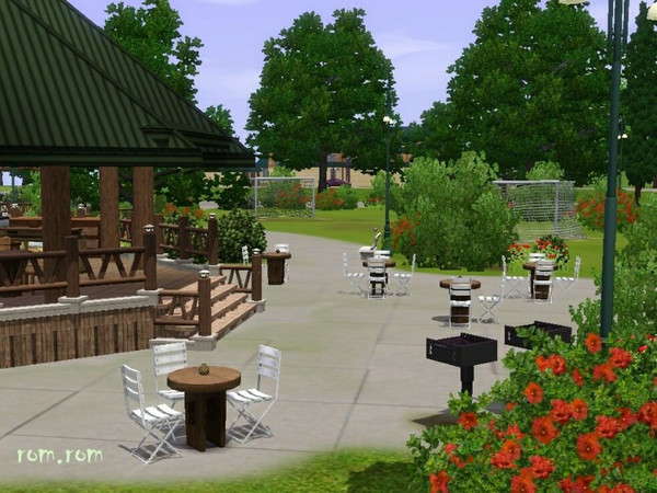 Sims 3 — Summer Park by romrom3 — Fabulous city park featuring an area for sports as well as a covered gazebo for