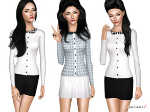 Sims 3 — Classic Carly dress by CherryBerrySim — Modern yet classic dress in black and white patterns for YA-A female