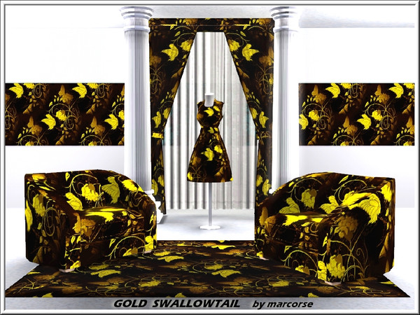 Sims 3 — Gold Swallowtail_marcorse by marcorse — Fabric pattern: gold swallowtail and other butterflies on a dark