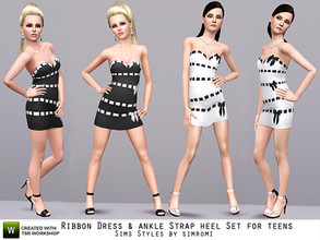Sims 3 — Ribbon Dress and Ankle Strap Heel Set for Teens by simromi — Charming ribbon dress and ankle strap heel set for