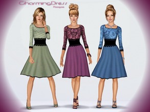 Sims 3 — CharmingDress by Paogae — A stylish and charming flared dress, with skirt above the knee and high scalloped