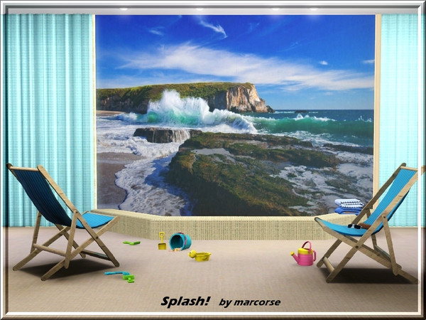 Sims 3 — Splash!_marcorse by marcorse — Four panel Wallset featuring a scenic view of waves splashing on a rocky beach in