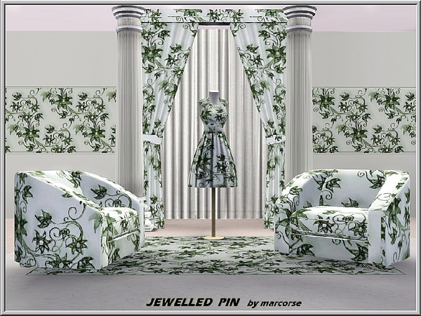 Sims 3 — Jewelled Pin_marcorse by marcorse — Themed pattern: green jewelled lapel pin in an abstract design