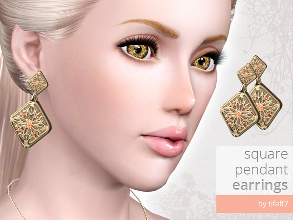 Sims 3 — Square Pendant Earrings by tifaff72 — Square Pendant Earrings. Teen/YA-A/Elder female. 2 recolorable channel.