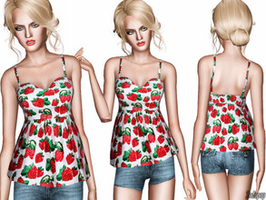 Sims 3 — Strawberry Print Babydoll Top by zodapop — Cute strawberry print babydoll top. ~ Custom mesh by me(Zodapop) ~