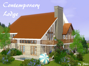 Sims 3 — Contemporary Lodge by philo — This contemporary lodge has 6 bedrooms, 3 bathrooms, a swimming pool and a large