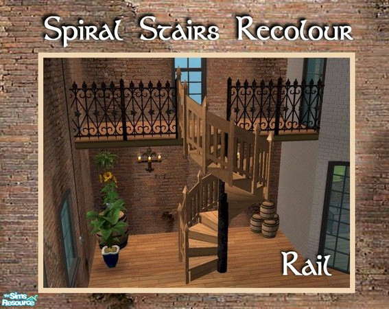 Sims 2 — Spiral Stairs Recolor - Parquet Rail by Cyclonesue — This is a recolour of the RAIL ONLY (download the matching