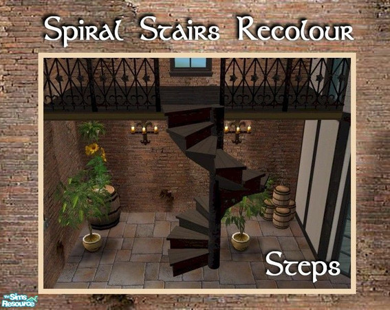 Sims 2 — Spiral Stairs Recolor  - Oak Steps by Cyclonesue — This is a recolour of the STEPS ONLY (download the matching