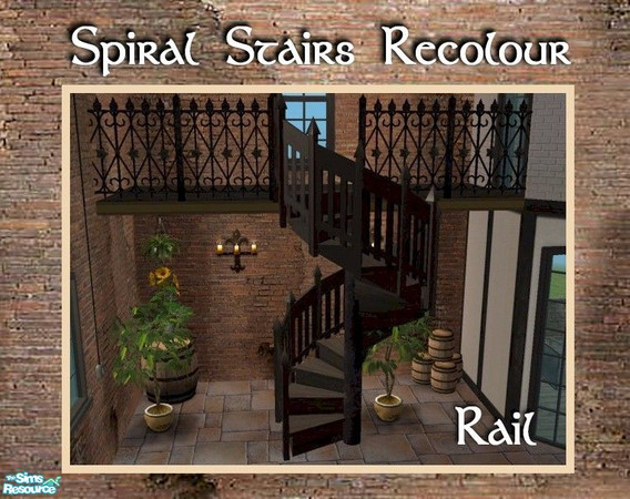 Sims 2 — Spiral Stairs Recolor - Oak Rail by Cyclonesue — This is a recolour of the RAIL ONLY (download the matching