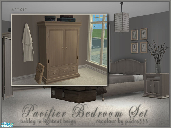 Sims 2 — Pacifier Bedroom - Armoir by Padre — Light beige with dark natural fibre accents. Recolour of the Oakley Bedroom