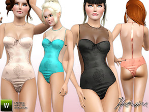 Sims 3 — Tempting Meshtrimmed Bodysuit by Harmonia — 4 Variations. Recolorable 