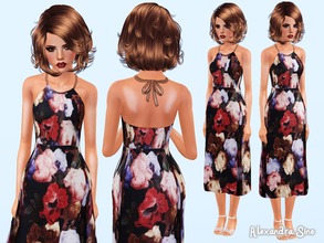 Sims 3 — Black & Red Floral Dress by Alexandra_Sine — Floral Halter Dress for your young-adult and adult female sims.