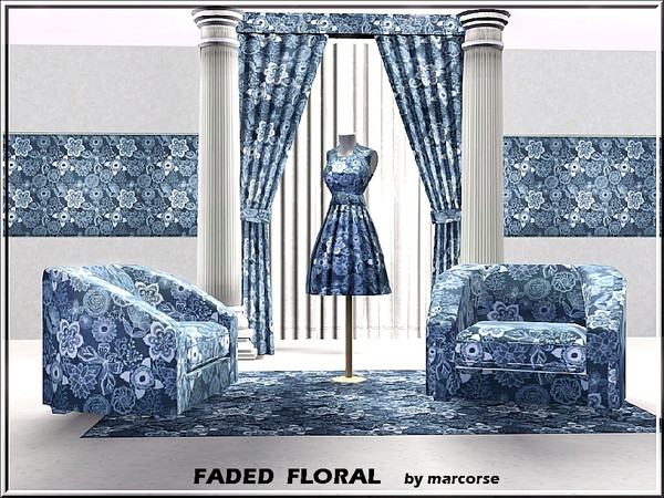 Sims 3 — Faded Floral_marcorse by marcorse — Fabric pattern: faded blue floral design