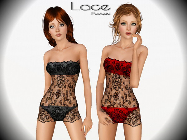 Sims 3 — Lace by Paogae — A delightful sleepwear with sexy black stretch lace and recolorable underwear. YA/A females